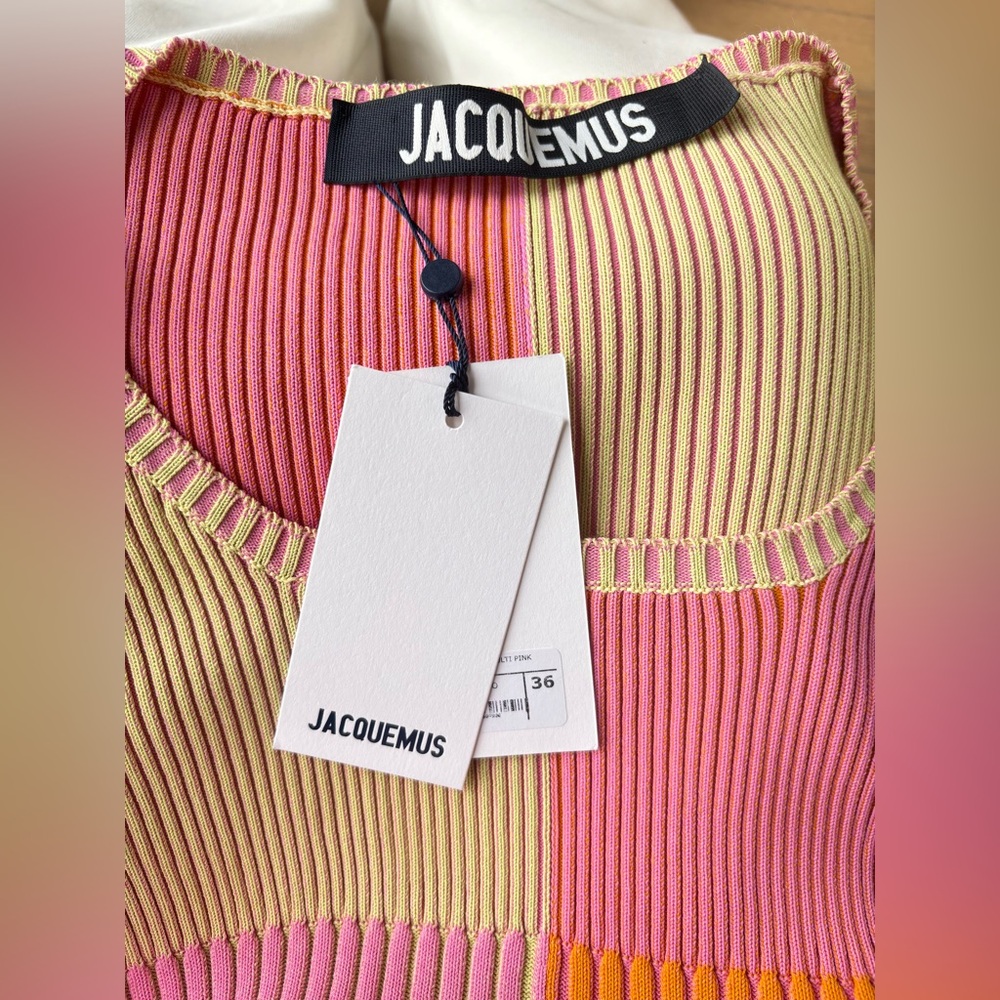 Jacquemus La Maille Yauco Ribbed Cropped Top Multi Pink - Picture 7 of 16
